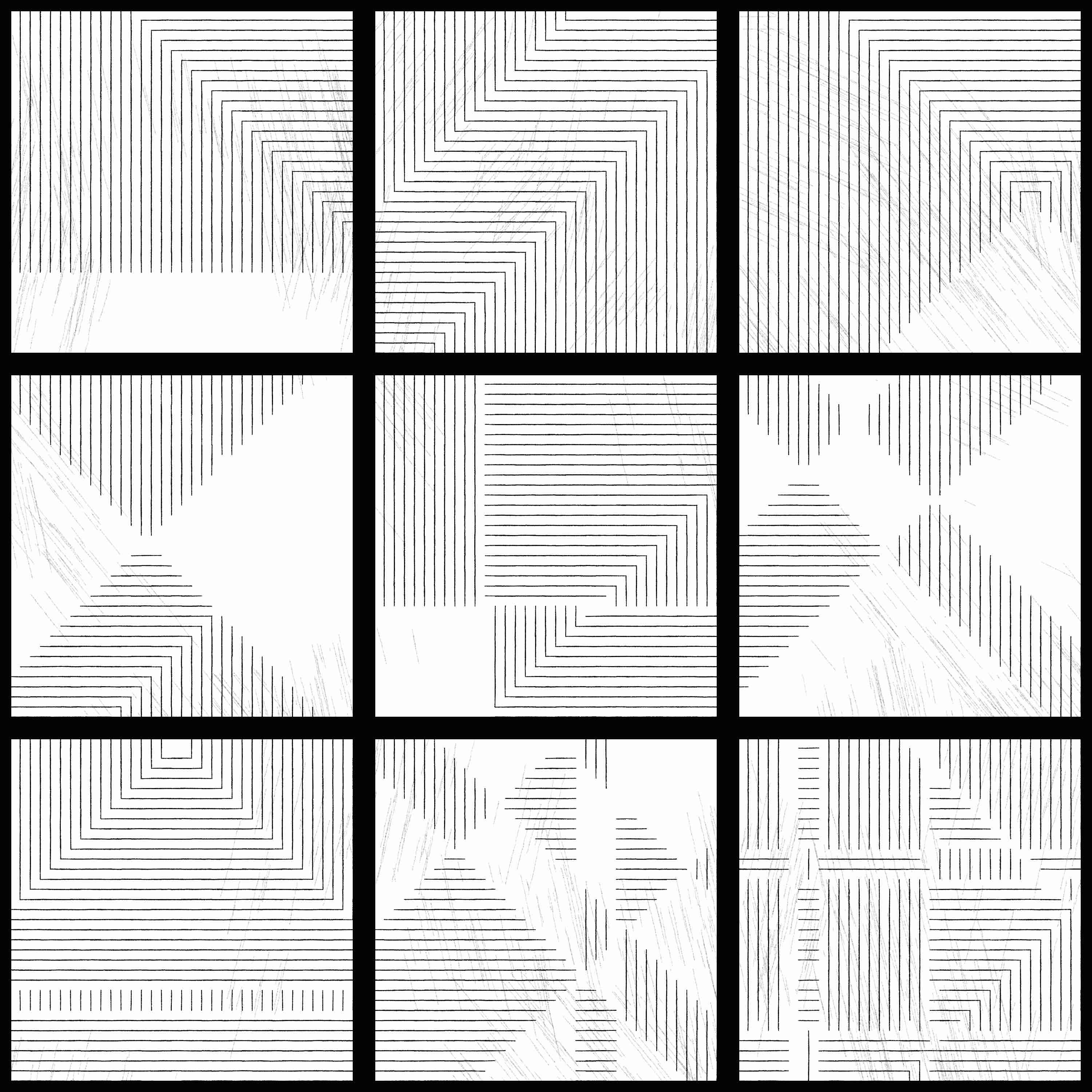 A composite of generative variations of one of Lygia Pape's Tecelares.